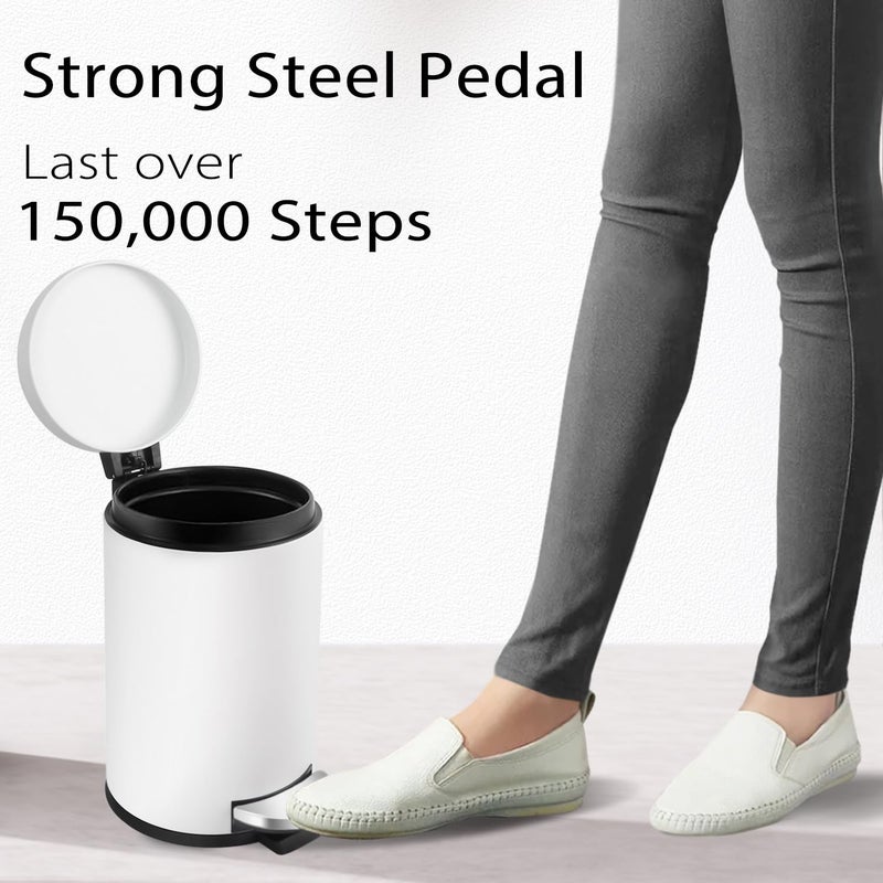 TIPGO Small Trash Can with Lid Soft Close, 4.5 Liters / 1.2 Gallon Bathroom Garbage Can, Mini Step Trash Bin, Stainless Steel Wastebasket for Bathroom, Bedroom, Office (White) - Image 4